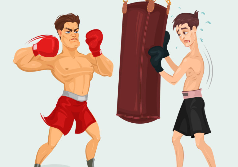 Vector illustration of a boxer practicing with a punching bag