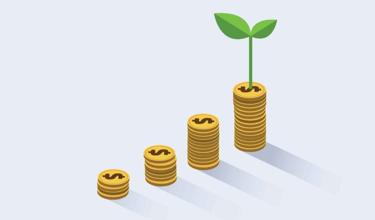 image showing coins (dividends) rising with a plant growing from the final set of four