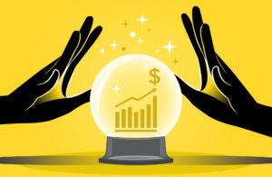 Business concept vector illustration of man's hands doing fortune teller