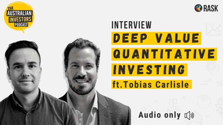 back and white and yellow podcast image with Tobias Carlisle and Owen Rask, founder of Rask Australia