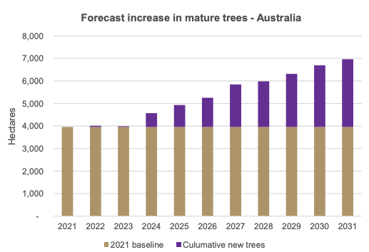Forecast growth in Australian olive trees. Source: CBO FY21 presentation