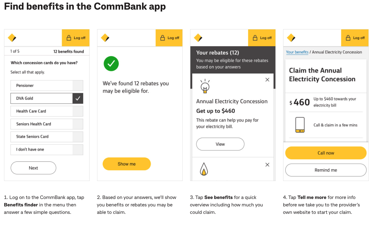 Benefits functionality. Source: CBA Website