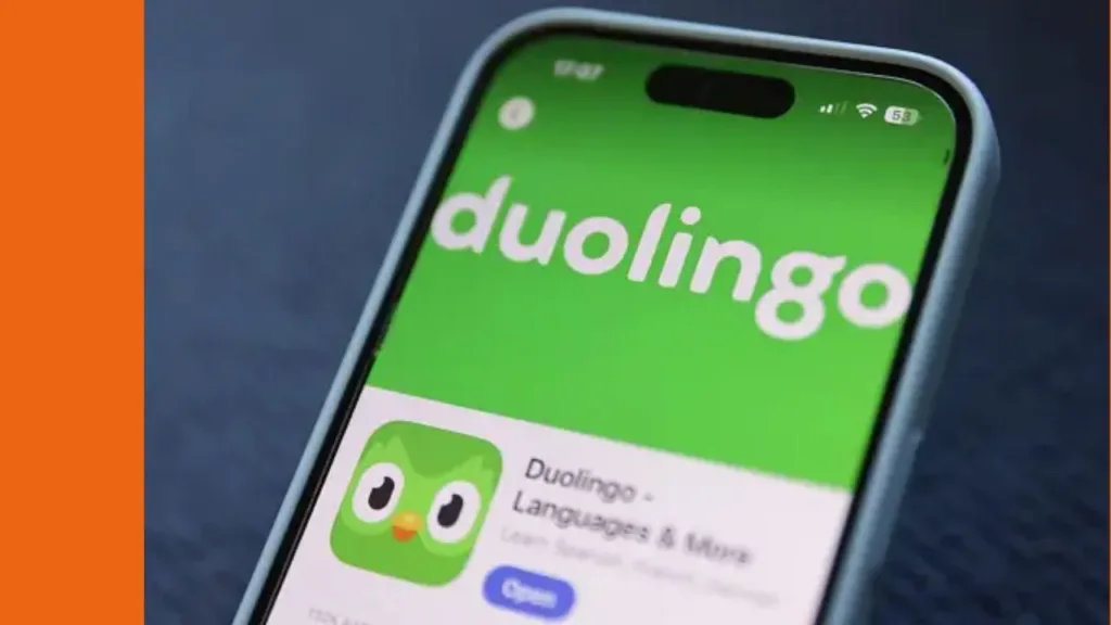 Phone displaying the app store download page for Duolingo