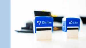 A table with two stamps displaying the "dislike" and "like" headings