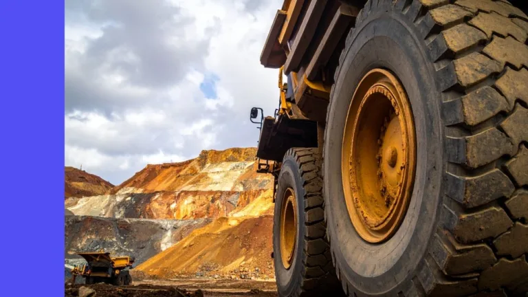 Close up view of large mining truck at a mine site