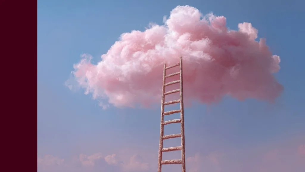 A tall ladder climbing into the clouds