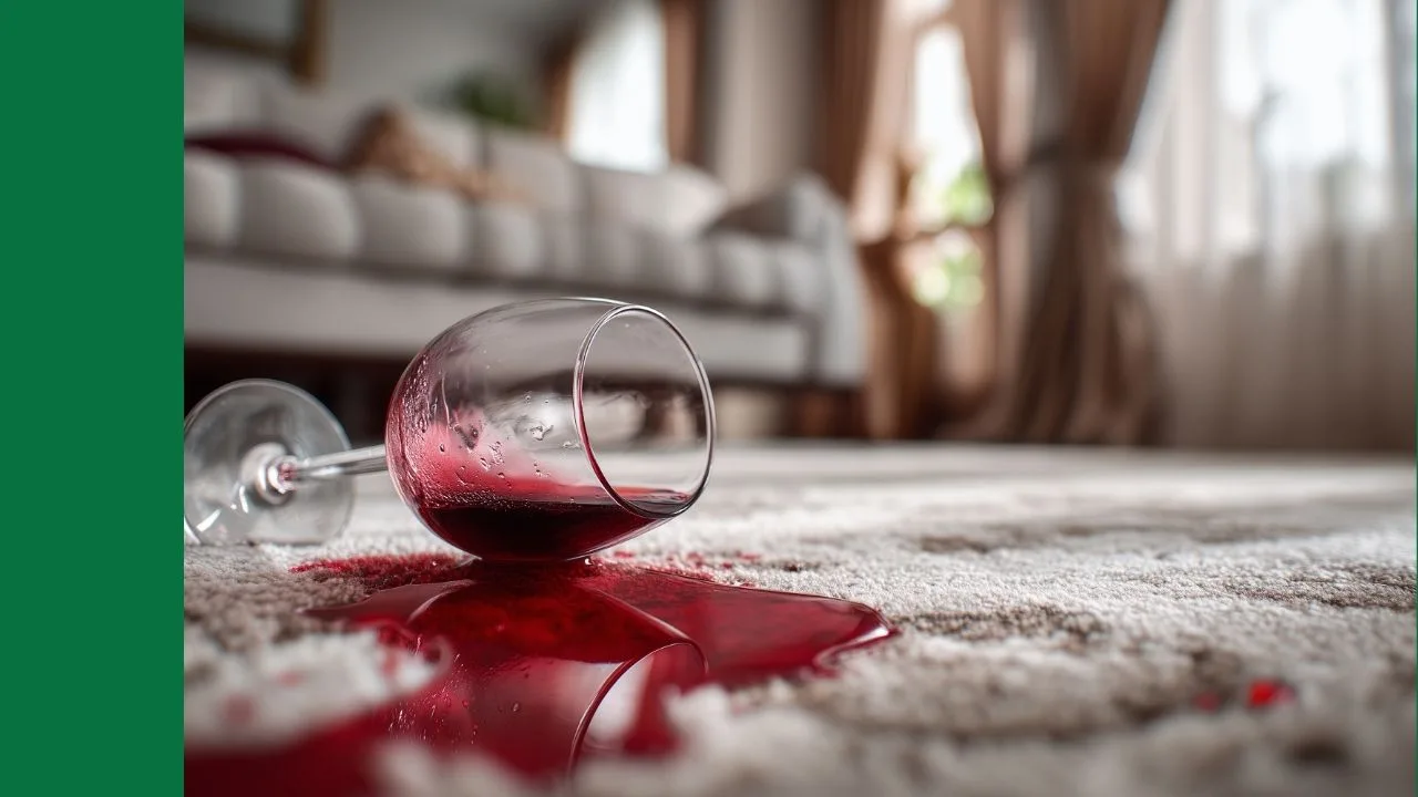 glass of red wine spilled on carpet